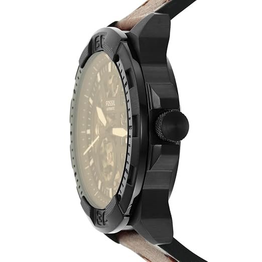 Fossil Men Leather Bronson Analog Black Dial Watch-Me3219, Band Color-Brown