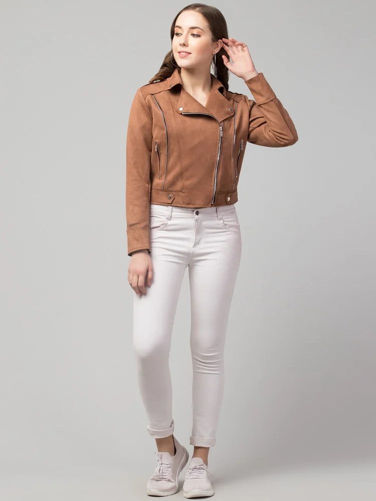 Biker Jacket with Front Zip Closure