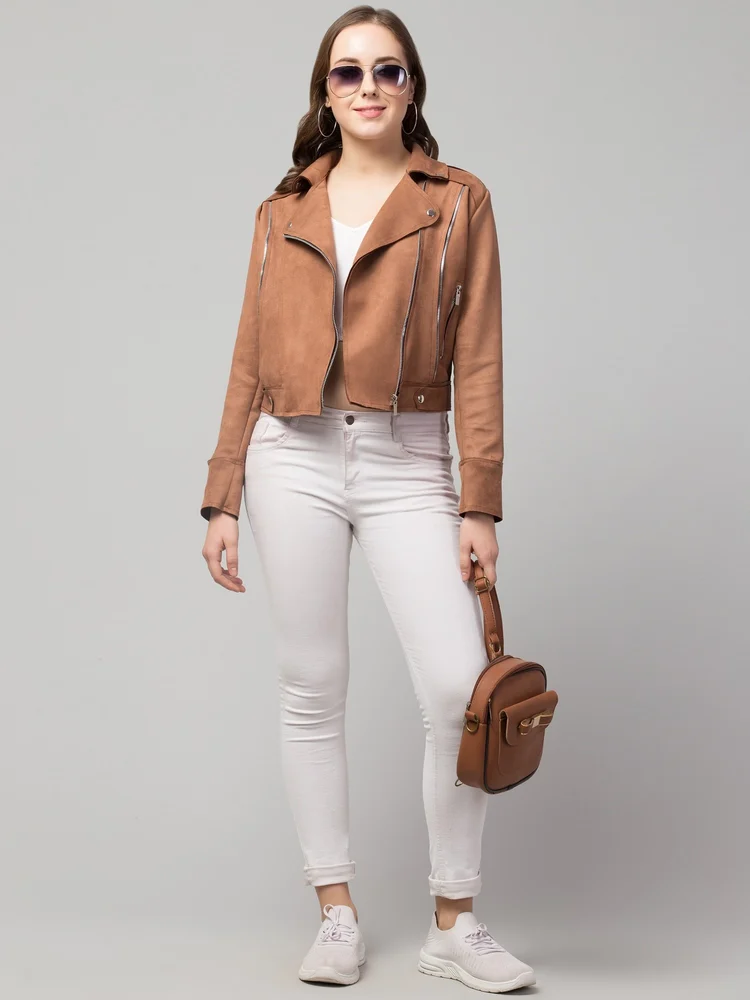 Biker Jacket with Front Zip Closure