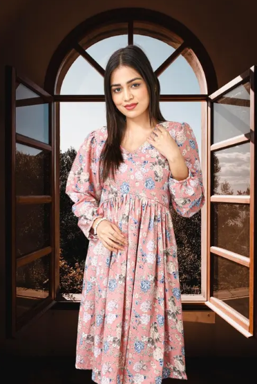 Trendy New Style Pink Floral Design Fit and Flare Dress for Women || Frock for Ladies || Frock for women