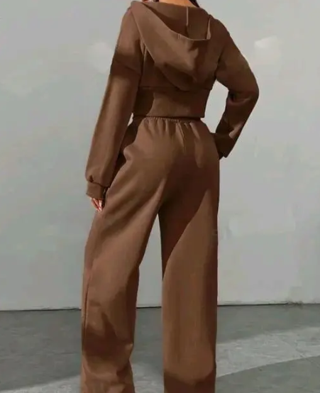 Flace Women 2pcs shet cote shet- Brown