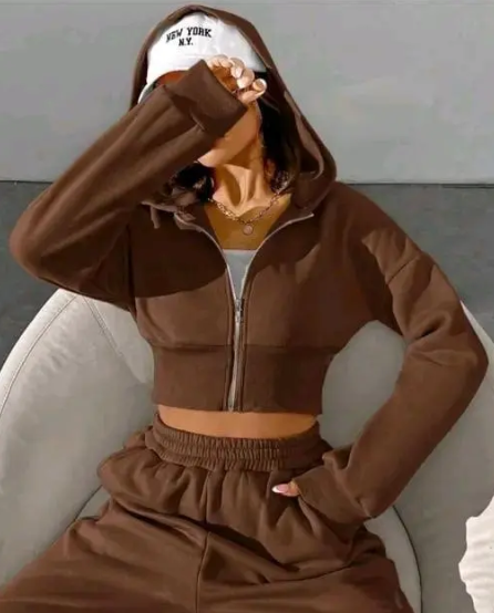 Flace Women 2pcs shet cote shet- Brown