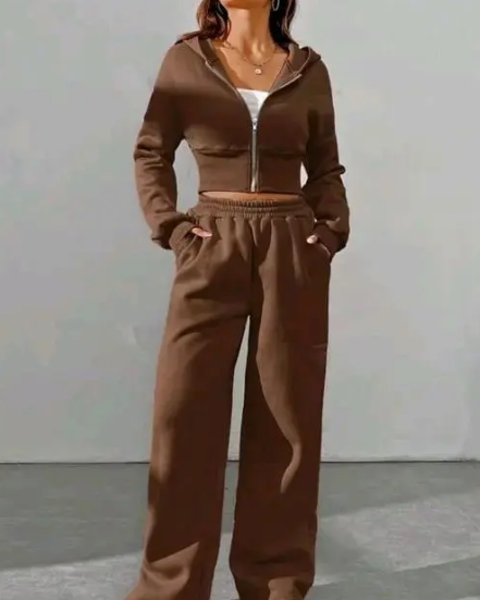 Flace Women 2pcs shet cote shet- Brown