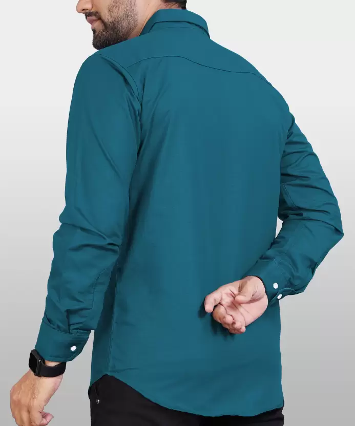 Men Regular Fit Solid Mandarin Collar Formal Shirt
