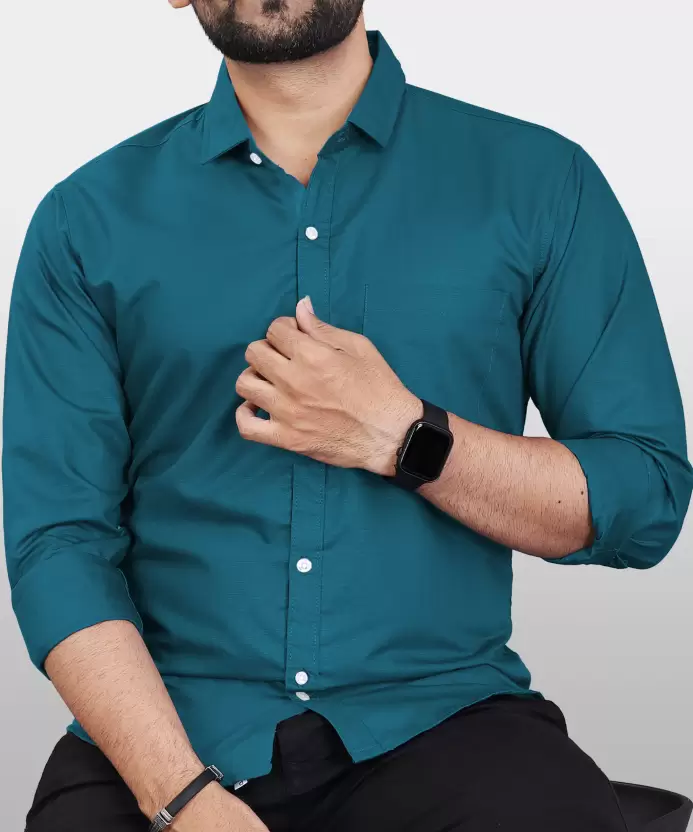 Men Regular Fit Solid Mandarin Collar Formal Shirt